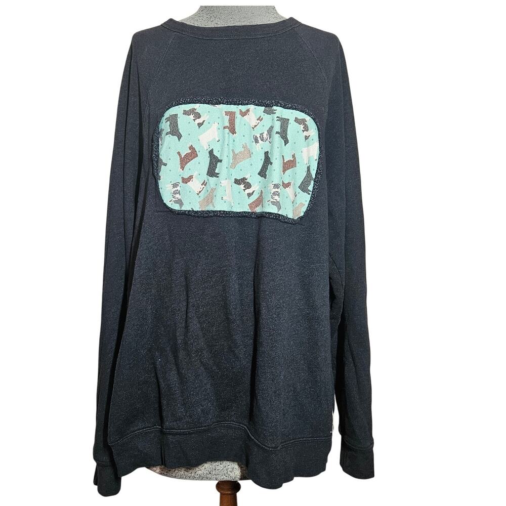 Black Cotton Blend Cow Print Handmade Sweatshirt Size 2XL